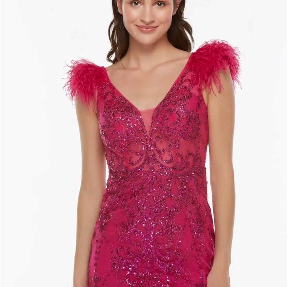 Alyce Paris Pink Feathered Dress